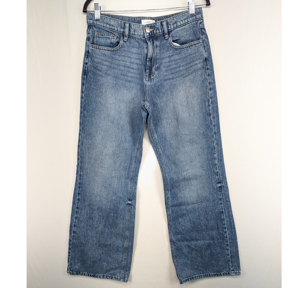 Forever 21 Baggy Flare Jeans Womens 29 Medium Wash High Rise Wide Leg Denim